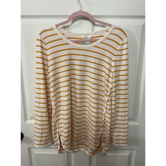 NWT Market & Spruce Zansia Curved Hem Knit Gold and White Striped Top, L - Picture 1 of 5